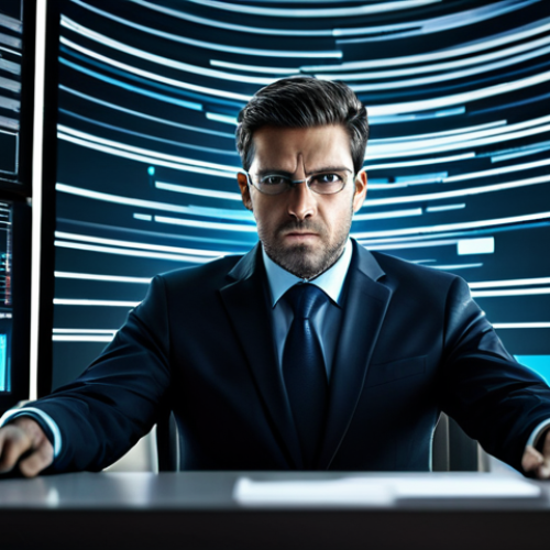 A professional person, fully clothed in a modern business suit, seated at a sleek digital desk, surrounded by a dynamic, abstract visual representation of overwhelming information noise and data streams. One hand is slightly raised, as if sifting through the digital chaos, while their expression conveys deep focus and critical thinking. The background features blurred, fragmented screens and glowing lines, symbolizing a vast influx of data. The overall scene emphasizes the challenge of information overload and the power of discernment. Professional photography, high resolution, soft cinematic lighting, appropriate content, safe for work, perfect anatomy, correct proportions, natural pose, well-formed hands, proper finger count, natural body proportions, professional dress.