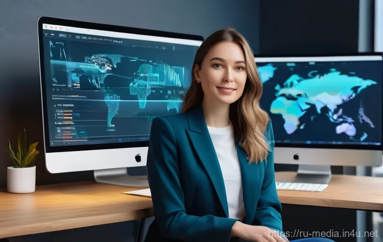 미디어 산업 발전 전략 - A dynamic, well-dressed female blogger (around 28-35 years old, wearing smart casual attire like a b...