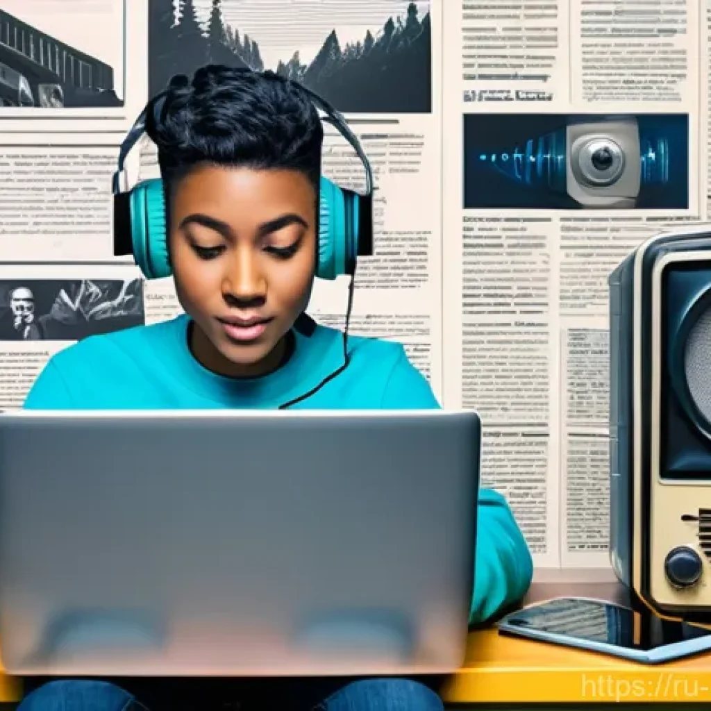 미디어학 기초과목 - **"Digital Media Evolution Journey"**: A vibrant, dynamic illustration showcasing the evolution of m...