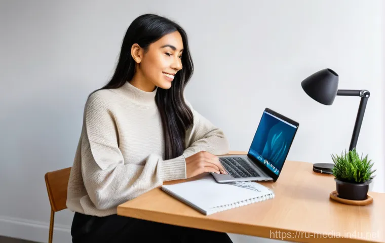 미디어 콘텐츠 분배 - **"Choosing Your Digital Voice: The Thoughtful Creator"**
    A wide shot of a young, diverse conten...