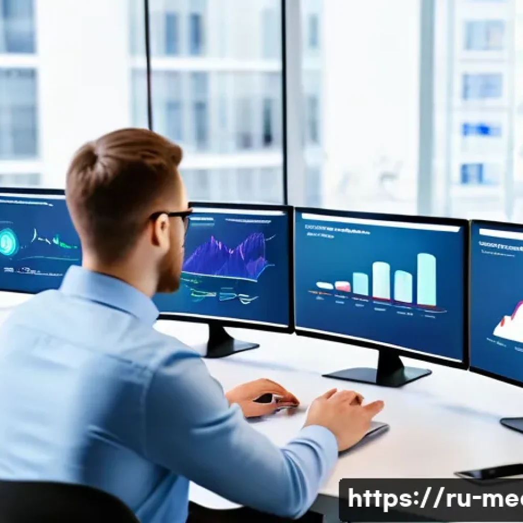 디지털 콘텐츠 기획 - A modern office scene showing a diverse team of digital marketers analyzing audience data on multipl...