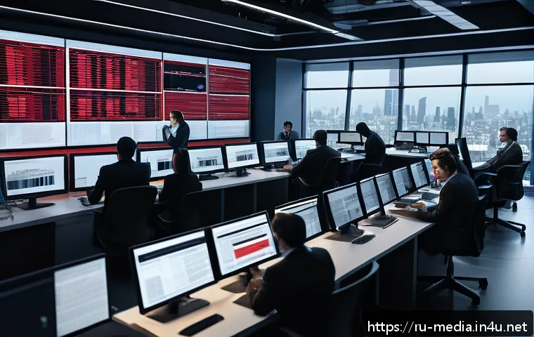 미디어의 심리학적 측면 - A modern newsroom scene showing a diverse group of journalists working intensely, multiple digital s...