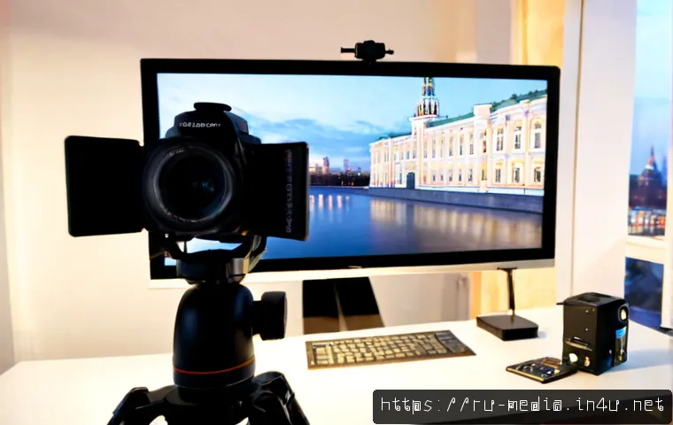 Home 17 미디어와 기술 융합 - Photorealistic modern Moscow media studio, Russian creative professional editing a video on a widesc...